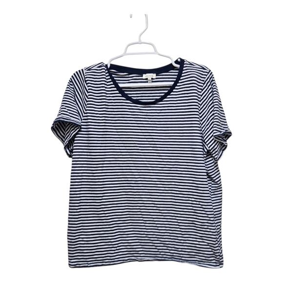 Ella Moss XXL Navy White Stripe Cotton Tee Casual Short Sleeve Top - Picture 1 of 7